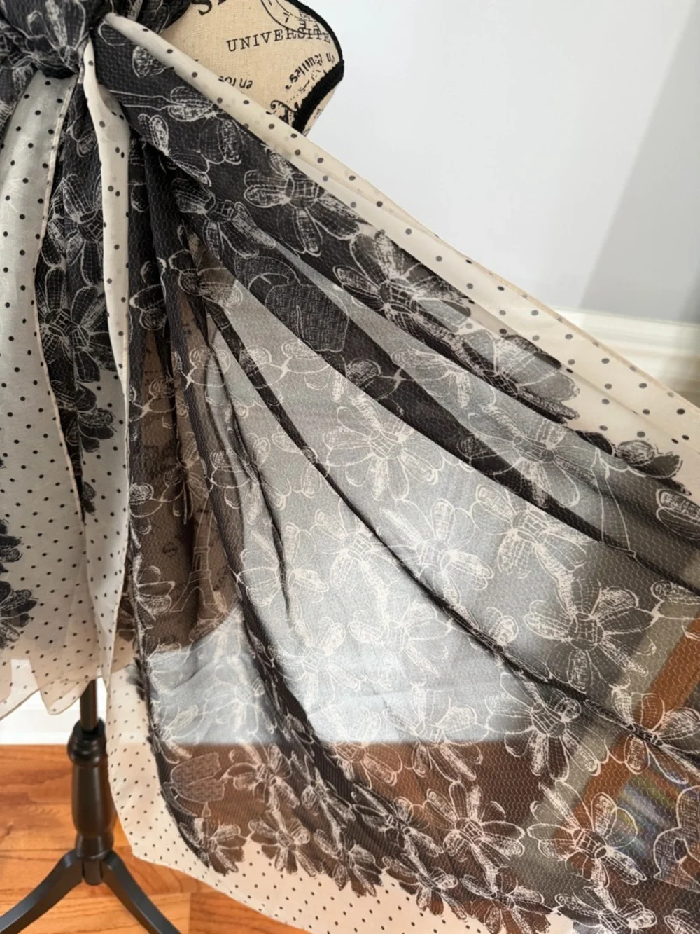 Karl Lagerfeld Black & Cream Floral and‎ Eiffel Tower Scarf